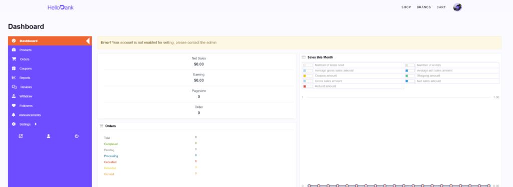 Example of a vendor dashboard.